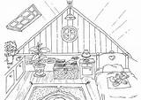 Coloring Pages Rooms Grenier Template House Room Living sketch template