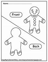 Opposites Front Back Worksheets Coloring Pages Gingerbread Kids Man Printable Kindergarten sketch template
