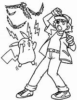 Pikachu Ash Coloring Pokemon Pages Electricity Attack Ketchum Color Print Getcolorings sketch template