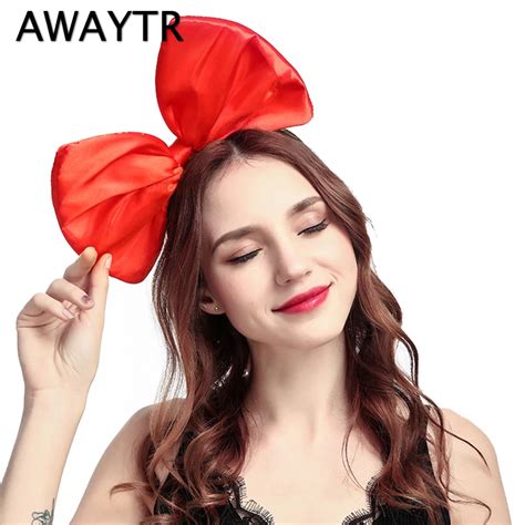 Awaytr 2019 Novelty Hair Band For Women Big Bow Headband Red Black Bows