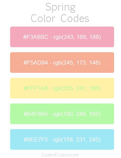 spring color palette hex  rgb color codes