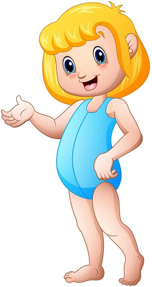 Cartoon Girl Blonde Wearing Blue Swimsuit Stock Illustration Download