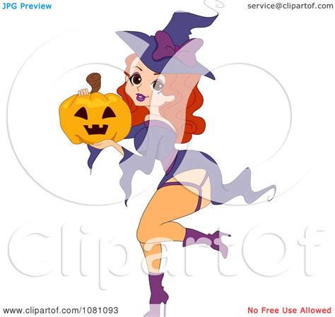 Clipart Sexy Halloween Witch Pinup Woman Holding A