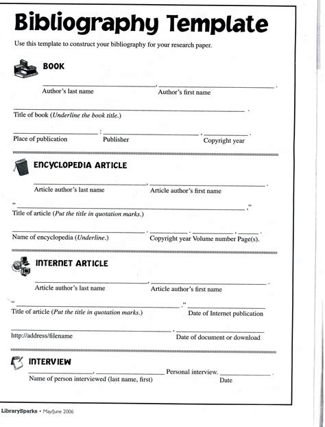 bibliography template  elementary students card template