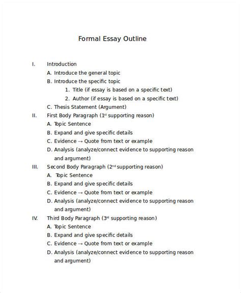 formal outline templates  sample  format