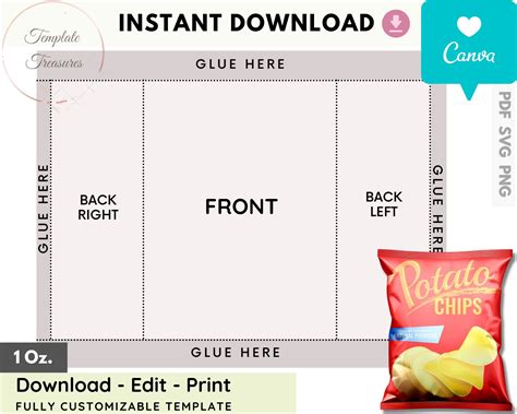 chip bag template instant  chip bag template  etsy