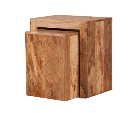 mango wood side table rich honey stain cube nest casa