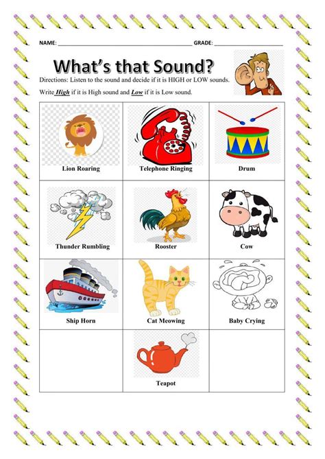 pitch high   sounds interactive worksheet  worksheets