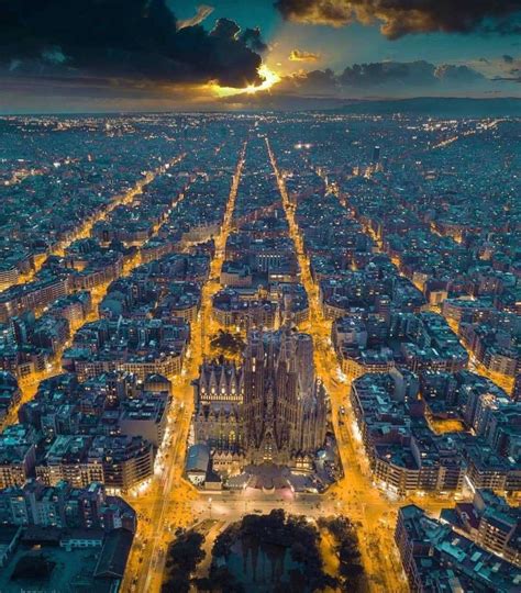 beautiful barcelona  night barcelona city barcelona spain aerial view