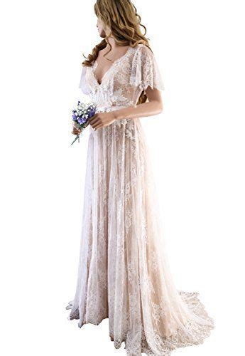 xjly elegant  neck boho champagne lace beach wedding dresses country style bridal gown lace