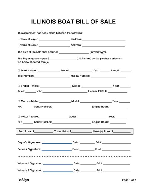 illinois boat bill  sale form  word
