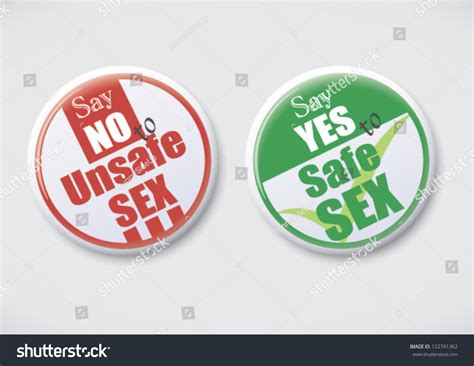 Say No To Unsafe Sex Say Yes To Safe Sex Button Badge 스톡 벡터 일러스트레이션