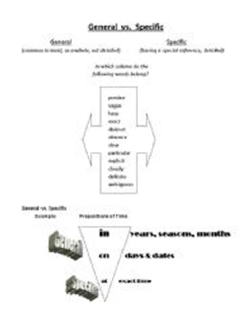english worksheets general  specific