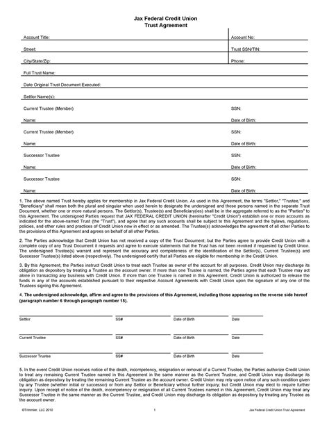 professional trust agreement templates forms templatelab