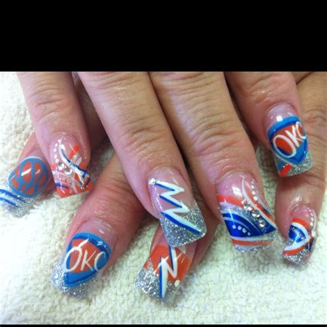 okc thunder nail design   basketball boutique nails sports