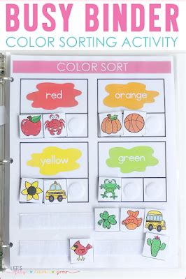 color sorting busy binder calendar activities toddler learning