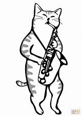Coloring Saxophone Cat Playing Pages Printable Categories sketch template