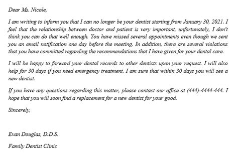 polite   write  dental patient dismissal letter template