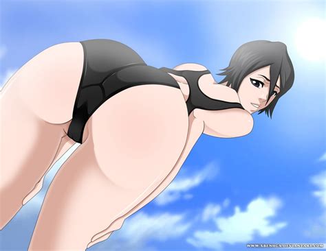 Xbenhgx Kuchiki Rukia Bleach 1girl Ass Beach Bent Over Black