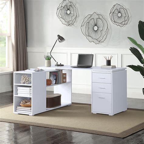 belleze trition  shaped computer desk home office corner desk  open shelves  drawers