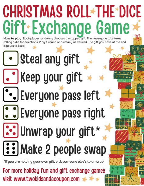 printable christmas dice game  gift exchanges