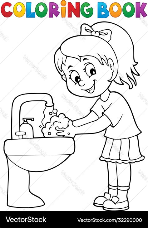 coloring book girl washing hands theme  vector image