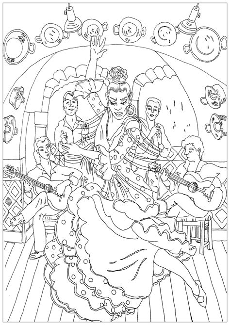 flamenco  spain anti stress adult coloring pages