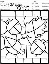 Fall Color Math Autumn Code Kindergarten Literacy Coloring Worksheets Pages Grade Kids Teacherspayteachers Numbers Printables Subject September Word sketch template