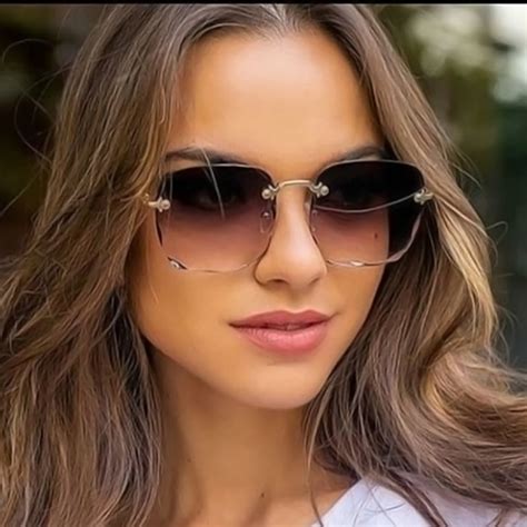 2021 square rimless sunglasses women luxury brand designer summer red