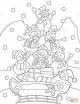 Coloring Santa Pages Sled Snowmen Printable Supercoloring Snowman sketch template