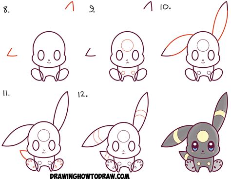 draw cute kawaii chibi umbreon  pokemon easy step  step drawing tutorial  kids