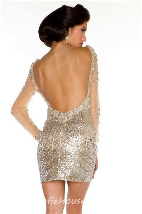 sexy backless short mini champagne sequin beaded long