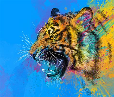 crazy tiger digital art by olga shvartsur