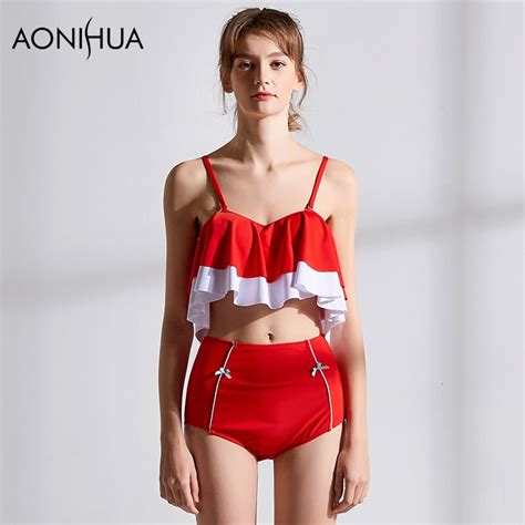 Aonihua Women Swimsuit High Waist Bikini Crop Top Bikini High Waist Spa