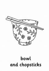 Coloring Chinese Chopsticks Bowl Symbols Netart sketch template