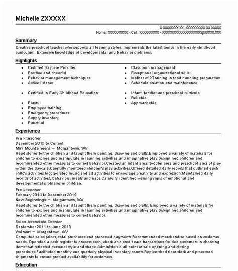 pre k teacher resume resume template database
