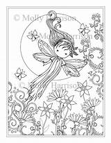 Coloring Pages Fairy Whimsical Molly Harrison Books Flying Adult Drawing Flower Mermaid Fairies Book Brown Printable Fantasy Kids Mermaids Getdrawings sketch template