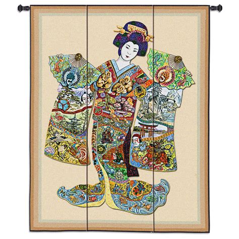 geisha woven tapestry wall art hanging japanese woman  vibrant