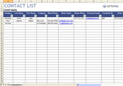 contact list templates   printable xlsx docs  formats
