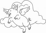 Pig Flying Coloring Pages Outline Animal Printable Angel Animals Drawing Tattoo Cloudy Lovely Background Pigs Wings Colouring Fly Piggy Choose sketch template