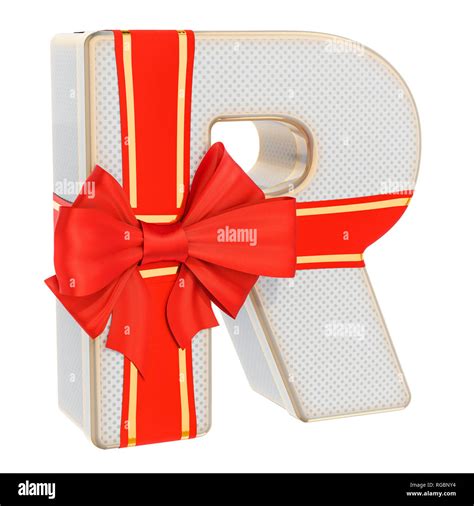 Letter R T Box Shaped Of A Letter R With Red Ribbon Bow 3d