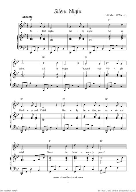 silent night piano sheet    lyrics easy
