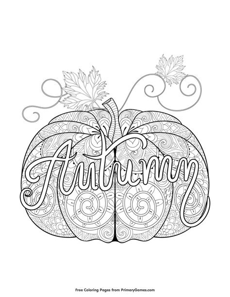 fall coloring page autumn pumpkin zentangle  printable  adult
