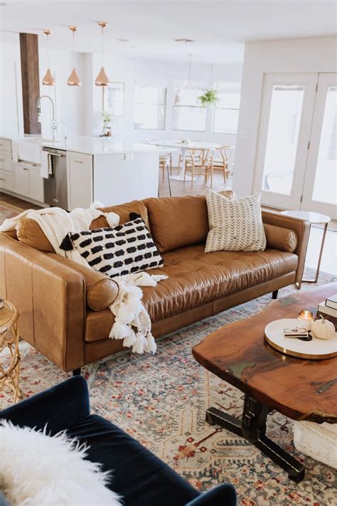 loving  gorgeous tan leather sofa    living room