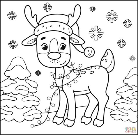 cute christmas reindeer page coloring pages