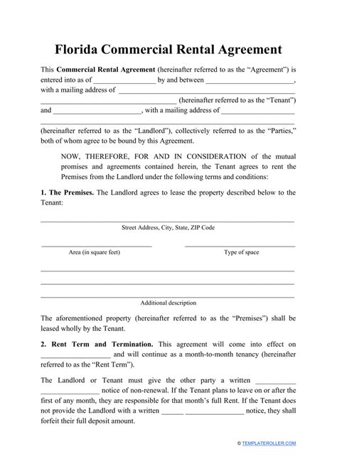 florida commercial rental agreement template fill  sign