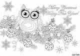 Christmas Owl Coloring Branch Text Cute Pages Tree Adult Without Stars Background Adults Events Justcolor sketch template