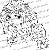 Coloring Headband Digi Stamp Flower Digital Girl Anime Etsy Fantasy Lady Face 550px 98kb Sold sketch template