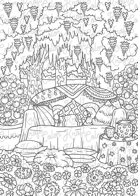 country garden backyard lounge coloring page printable etsy
