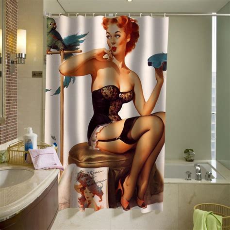 Sexy Vintage Pin Up Retro Girl Sit Shower Curtain